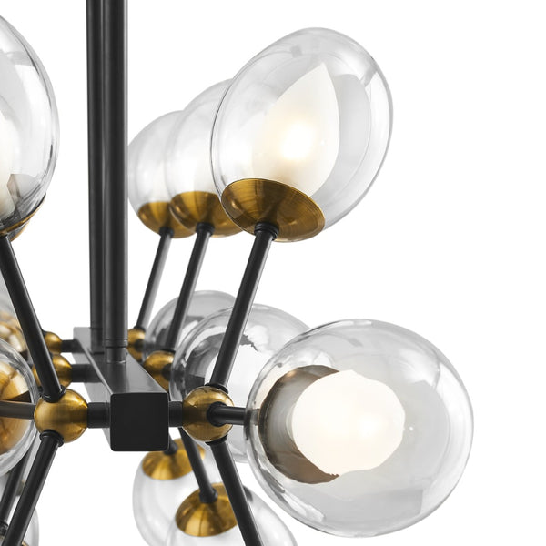 HomeRoots Black Sputnik Chandelier - Smart Enabled Dimmable Fixture with Clear Shades for Modern Spaces 548193