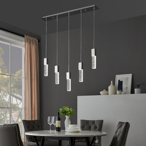 HomeRoots Silver Modern Five-Light Dimmable Smart Chandelier with Clear Glass Shades for Stylish Lighting 548194