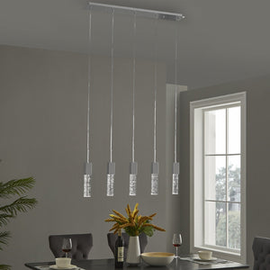 HomeRoots Silver Modern Five-Light Dimmable Smart Chandelier with Clear Glass Shades for Stylish Lighting 548194