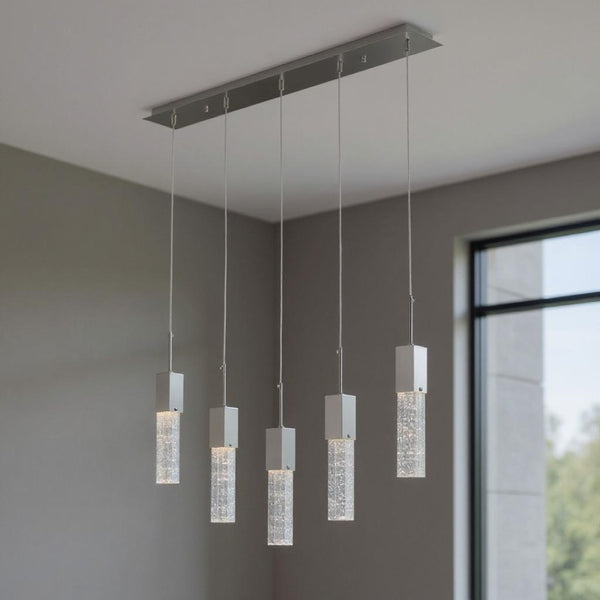 HomeRoots Silver Modern Five-Light Dimmable Smart Chandelier with Clear Glass Shades for Stylish Lighting 548194