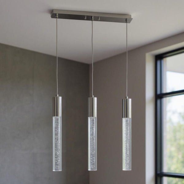 HomeRoots Black Modern Three-Light Dimmable Smart Chandelier with Clear Glass Shades for Stylish Lighting 548195