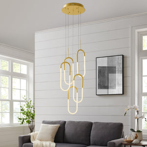 HomeRoots Gold Five-Light LED Chandelier - Smart Dimmable Fixture for Elegant Home Ambiance & Modern Style 548199