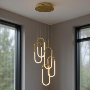 HomeRoots Gold Five-Light LED Chandelier - Smart Dimmable Fixture for Elegant Home Ambiance & Modern Style 548199
