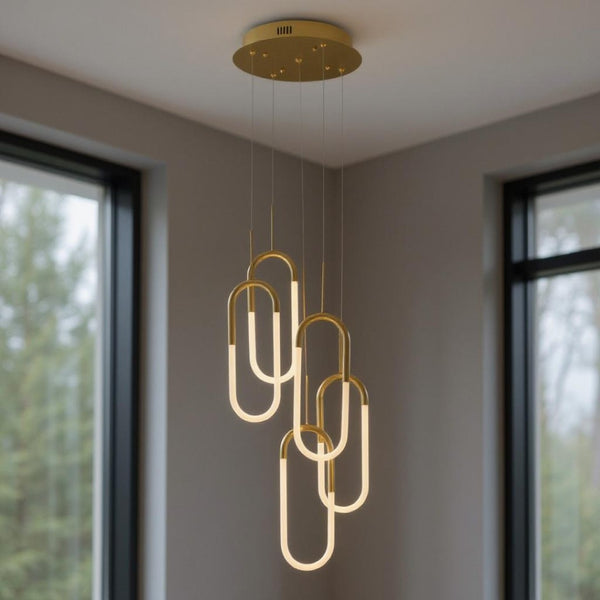 HomeRoots Gold Five-Light LED Chandelier - Smart Dimmable Fixture for Elegant Home Ambiance & Modern Style 548199