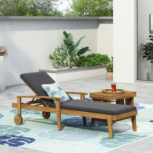 English Elm Jason Outdoor Acacia Wood Chaise Lounge with Adjustable Recline and Slat Design Grey N769P363844G