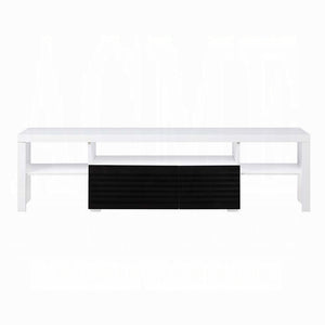English Elm White White and Black High Gloss 3-Shelf TV Stand for Up to 80" TVs - Modern Storage, Metal Glide Drawer B062P209171