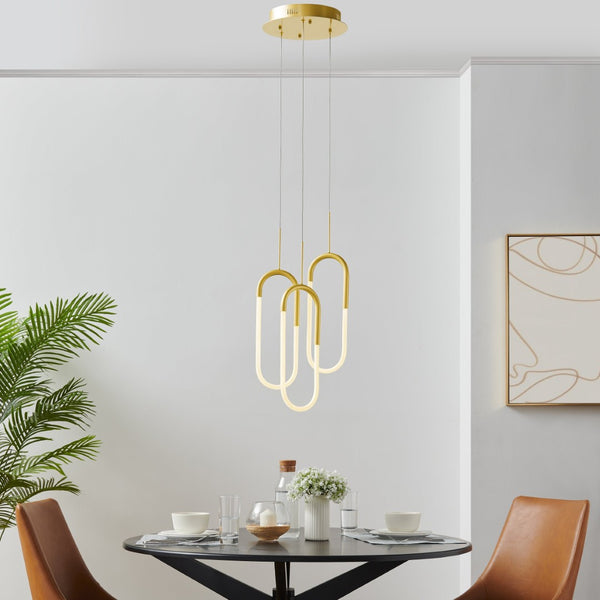HomeRoots Gold Three-Light Dimmable Smart Chandelier - Elegant LED Fixture for Modern Home Illumination 548200