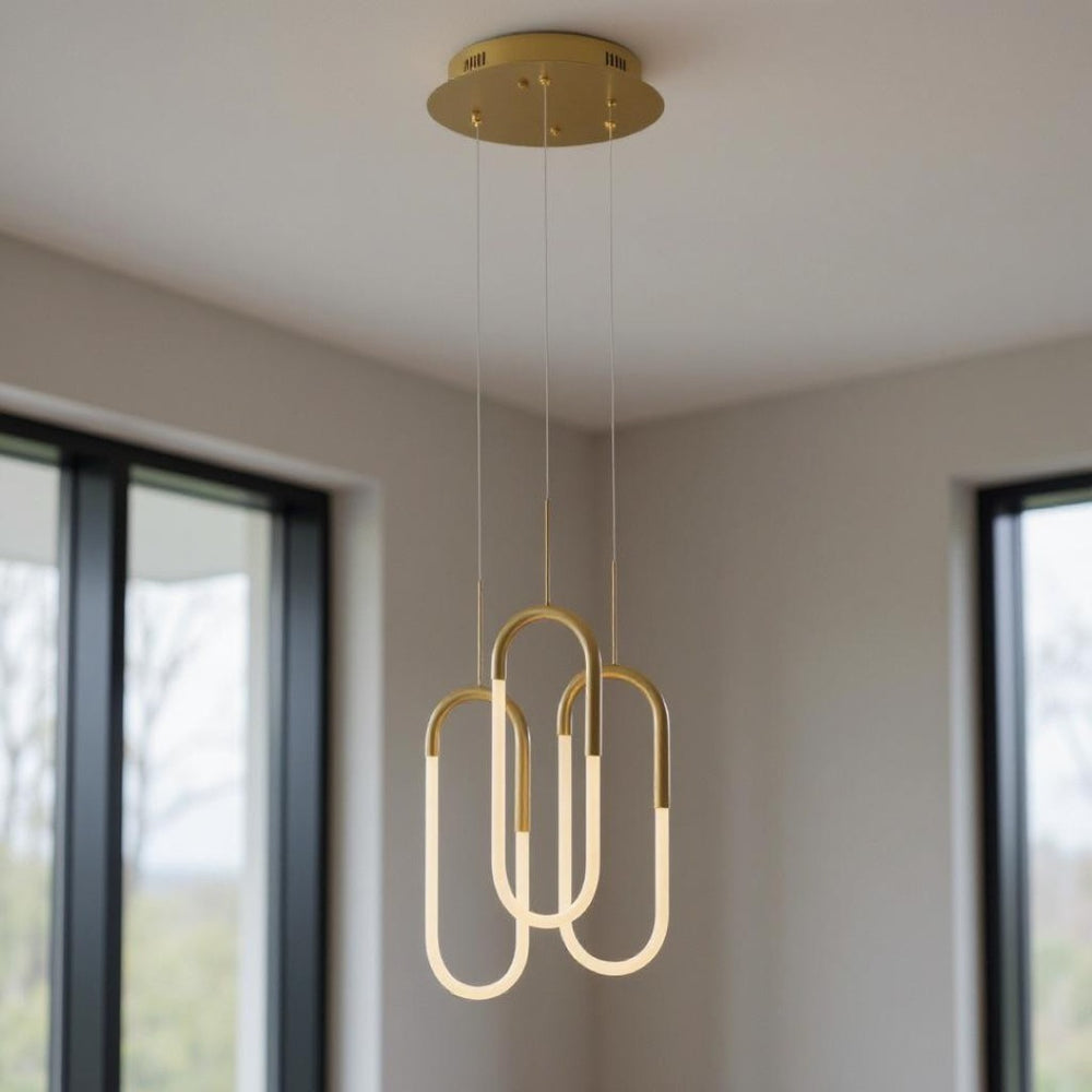 HomeRoots Gold Three-Light Dimmable Smart Chandelier - Elegant LED Fixture for Modern Home Illumination 548200