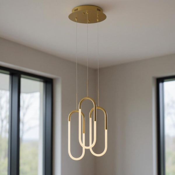 HomeRoots Gold Three-Light Dimmable Smart Chandelier - Elegant LED Fixture for Modern Home Illumination 548200