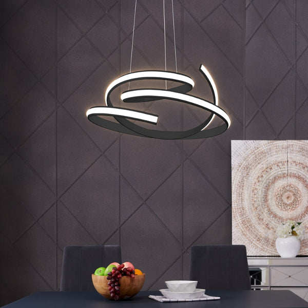 HomeRoots Black Metal LED Dimmable Smart Chandelier - Modern Farmhouse Design with Adjustable Height & Energy Efficiency 548202