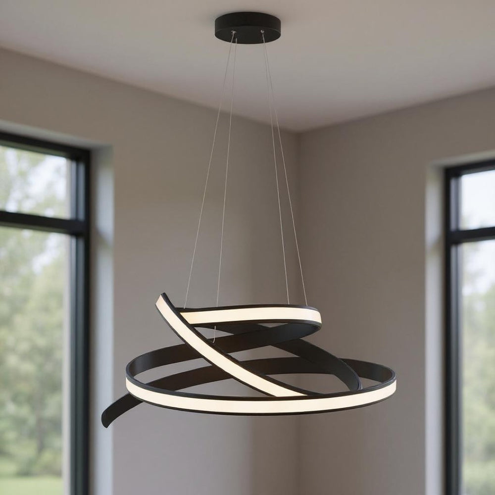 HomeRoots Black Metal LED Dimmable Smart Chandelier - Modern Farmhouse Design with Adjustable Height & Energy Efficiency 548202