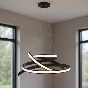 HomeRoots Black Metal LED Dimmable Smart Chandelier - Modern Farmhouse Design with Adjustable Height & Energy Efficiency 548202