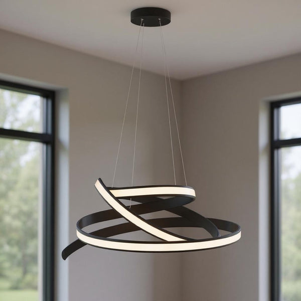 HomeRoots Black Metal LED Dimmable Smart Chandelier - Modern Farmhouse Design with Adjustable Height & Energy Efficiency 548202