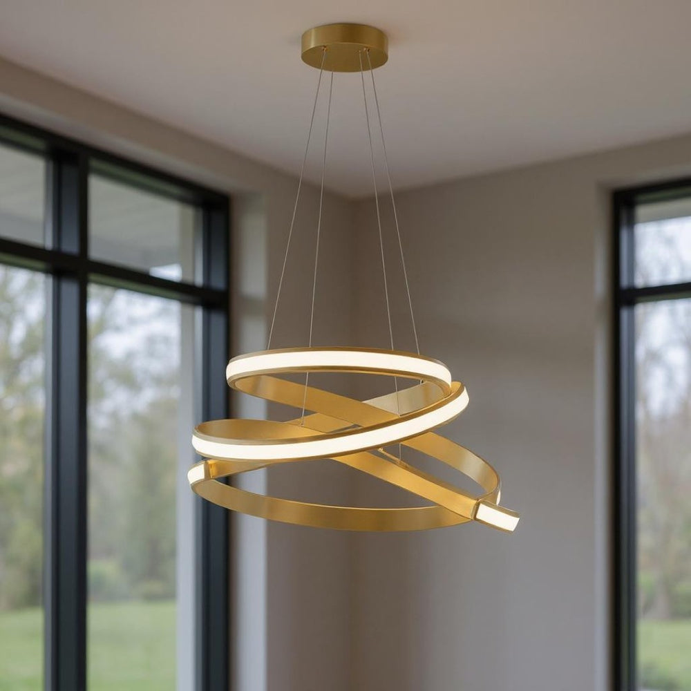 HomeRoots Gold Metal LED Chandelier - Dimmable Smart Lighting with Wagon-Wheel Design for Modern Elegance 548203