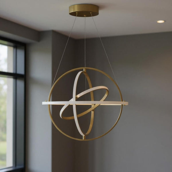 HomeRoots Gold Geometric LED Chandelier - Dimmable, Smart Home Ready, Adjustable Height for Modern Spaces 548205