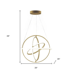 HomeRoots Gold Geometric LED Chandelier - Dimmable, Smart Home Ready, Adjustable Height for Modern Spaces 548205