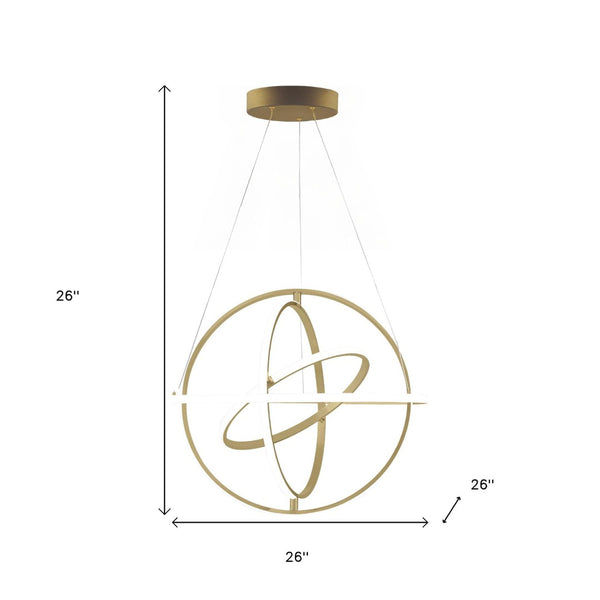 HomeRoots Gold Geometric LED Chandelier - Dimmable, Smart Home Ready, Adjustable Height for Modern Spaces 548205