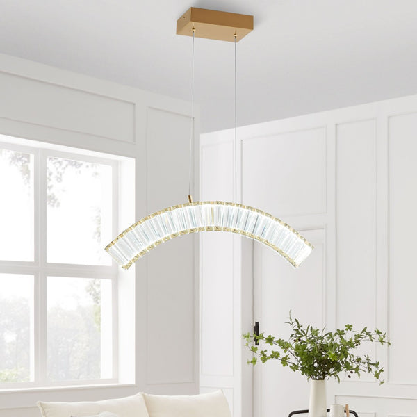 HomeRoots Gold LED Dimmable Chandelier with Modern Clear Metal Accents for Elegant Home Lighting Solutions 548208