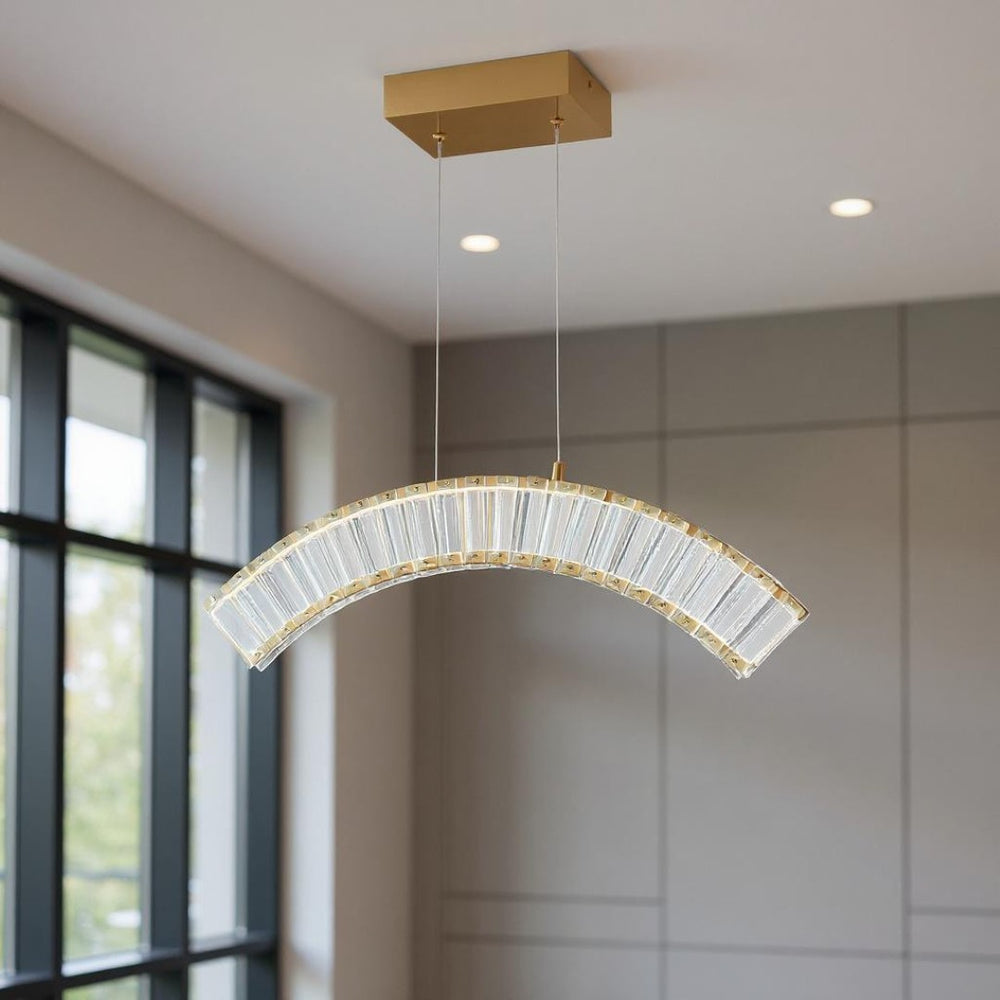 HomeRoots Gold LED Dimmable Chandelier with Modern Clear Metal Accents for Elegant Home Lighting Solutions 548208