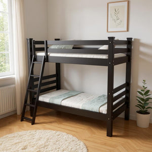 HomeRoots Black Solid Wood Full-Over-Full Bunk Bed: Stylish, Durable, Space-Saving Solution for Kids' Rooms 548210
