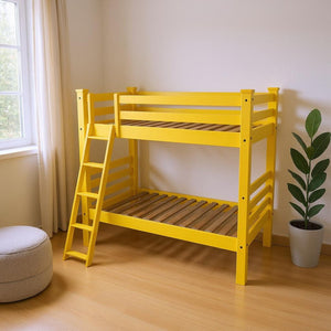 HomeRoots Yellow Full-Over-Full Solid Wood Bunk Bed - Cheerful Design, Durable, Space-Saving & Safe for Kids! 548211