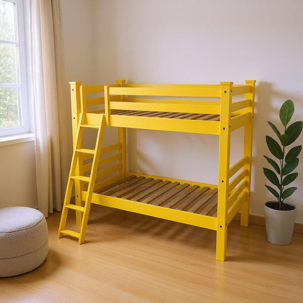 HomeRoots Yellow Full-Over-Full Solid Wood Bunk Bed - Cheerful Design, Durable, Space-Saving & Safe for Kids! 548211