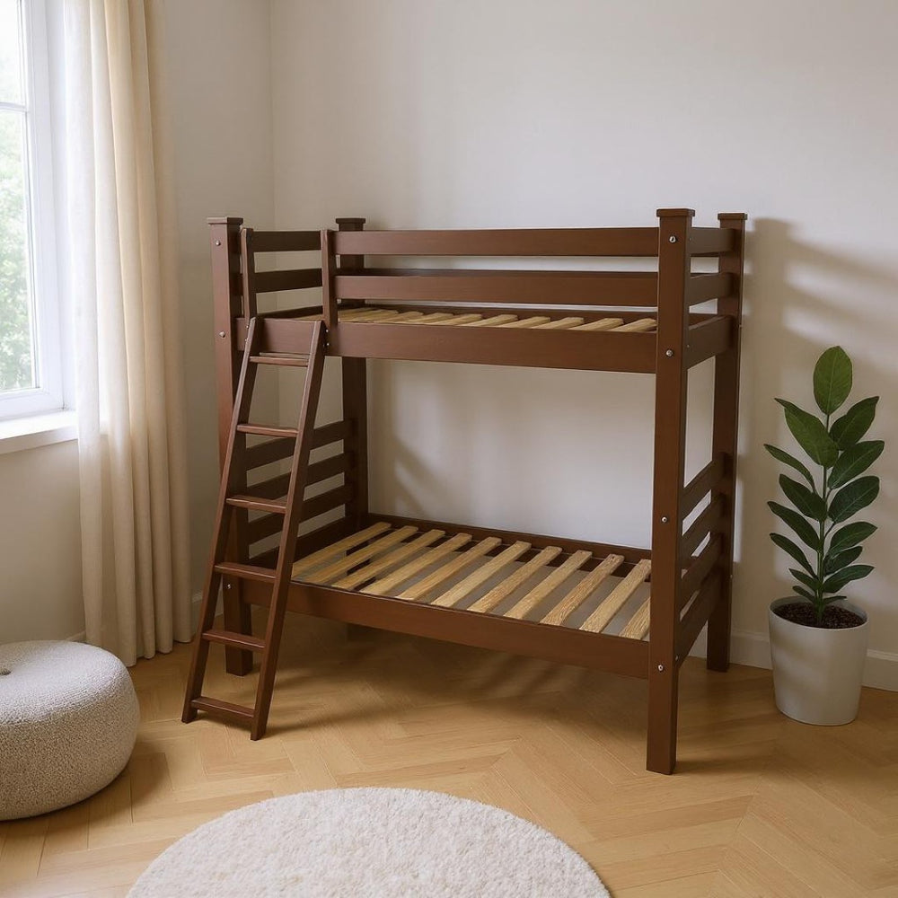 HomeRoots Brown Full Solid Wood Bunk Bed - Timeless Design with Safety Features for Shared Spaces & Kids Rooms 548213