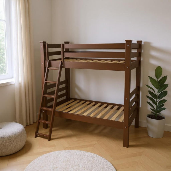 HomeRoots Brown Full Solid Wood Bunk Bed - Timeless Design with Safety Features for Shared Spaces & Kids Rooms 548213