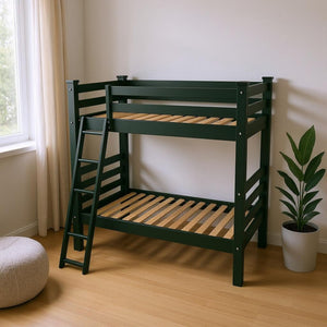 HomeRoots Green Full Traditional Solid Wood Bunk Bed – Stylish, Durable, Space-Saving Design for Families! 548214