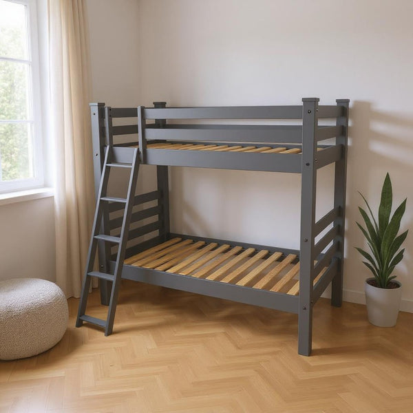 HomeRoots Gray Full Traditional Solid Wood Bunk Bed - Space-Saving, Durable Design with Safety Features & Style 548215