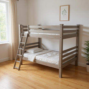 HomeRoots Gray Full Over Full Solid Wood Bunk Bed – Stylish, Space-Saving Design with Sturdy Construction & Safety Features 548216