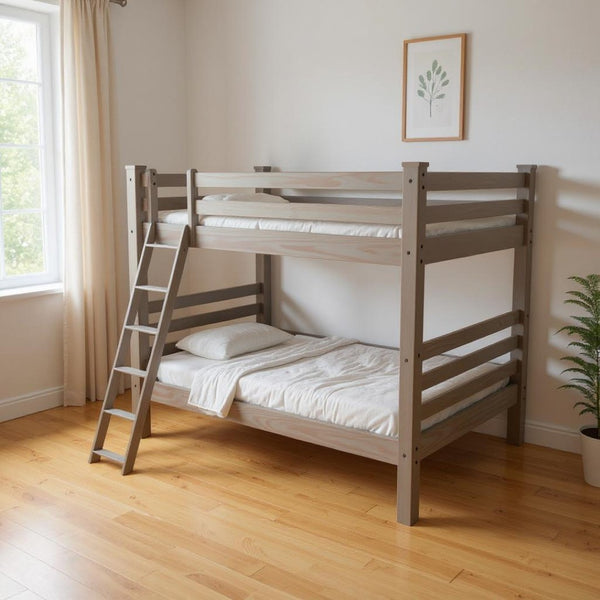HomeRoots Gray Full Over Full Solid Wood Bunk Bed – Stylish, Space-Saving Design with Sturdy Construction & Safety Features 548216
