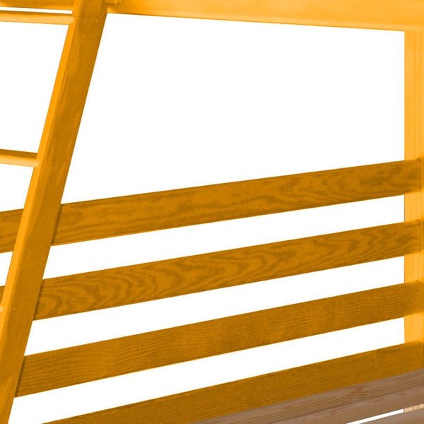 HomeRoots Yellow Full Over Full Solid Wood Bunk Bed - Cheerful Pine Design for Space-Saving Sleep Solutions! 548217