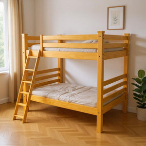 HomeRoots Yellow Full Over Full Solid Wood Bunk Bed - Cheerful Pine Design for Space-Saving Sleep Solutions! 548217