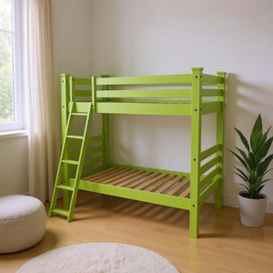Green Solid Wood Kids Bunk Bed Sturdy Frame for Shared Bedroom Sleeping