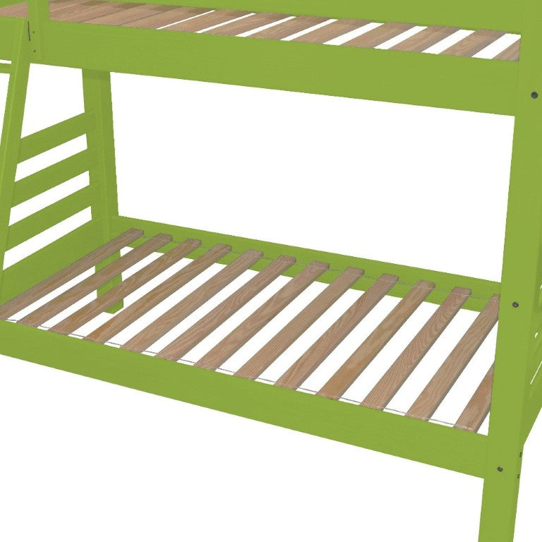 HomeRoots Green Solid Wood Kids Bunk Bed Sturdy Frame for Shared Bedroom Sleeping 548218