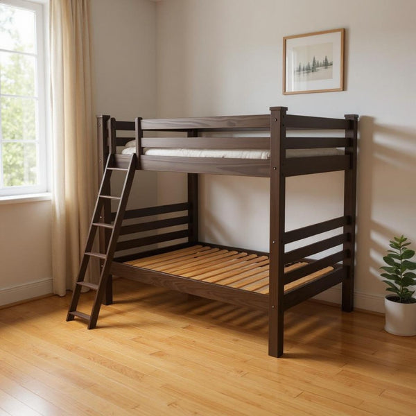 HomeRoots Brown Full Over Full Solid Wood Bunk Bed – Timeless Pine Design with Safety Features for Kids' Rooms 548219