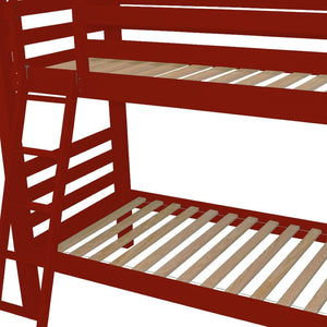 HomeRoots Red Solid Wood Bunk Bed – Stylish Space-Saving Design with Safety Features for Kids’ Rooms & Guests 548220