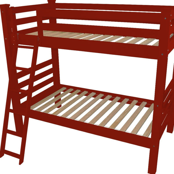 HomeRoots Red Solid Wood Bunk Bed – Stylish Space-Saving Design with Safety Features for Kids’ Rooms & Guests 548220