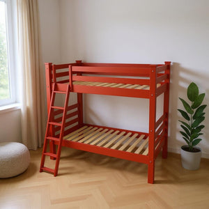 HomeRoots Red Solid Wood Bunk Bed – Stylish Space-Saving Design with Safety Features for Kids’ Rooms & Guests 548220