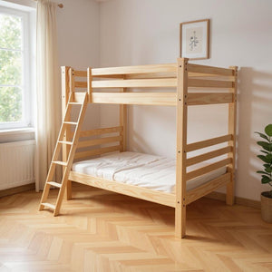 HomeRoots Natural Full Over Full Solid Wood Bunk Bed – Sturdy Pine Design with Safety Features & Timeless Charm 548221
