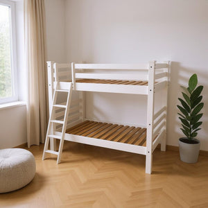HomeRoots White Full Traditional Solid Wood Bunk Bed - Classic Design, Safe & Cozy Space-Saving Solution for Kids 548222