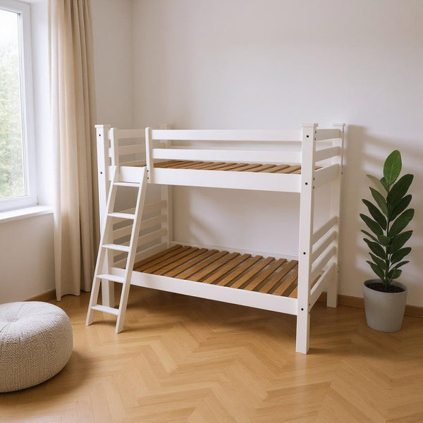 HomeRoots White Full Traditional Solid Wood Bunk Bed - Classic Design, Safe & Cozy Space-Saving Solution for Kids 548222