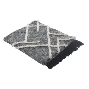 Homeroots Charcoal And Off White Geometric Queen Cotton Coverlet With Fringe  Cotton 548242