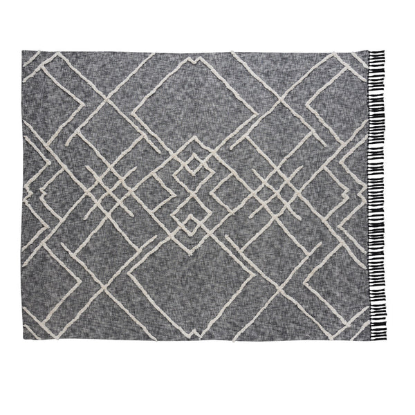 Homeroots Charcoal And Off White Geometric King Cotton Coverlet With Fringe  Cotton 548243