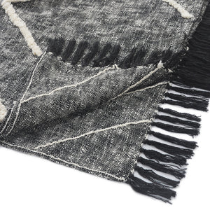 Homeroots Charcoal And Off White Geometric King Cotton Coverlet With Fringe  Cotton 548243