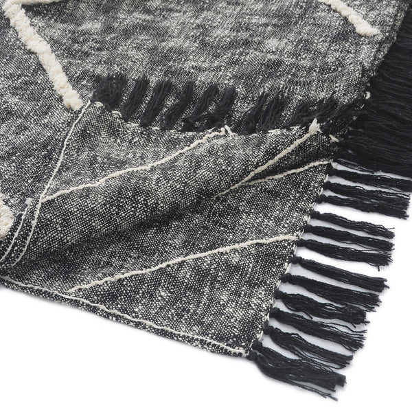 Homeroots Charcoal And Off White Geometric King Cotton Coverlet With Fringe  Cotton 548243