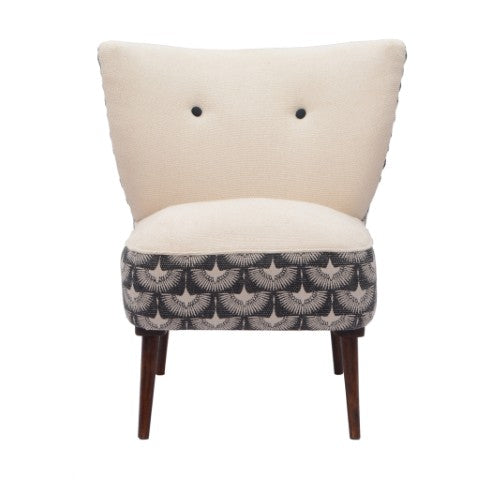 Homeroots 30" Cream Charcoal Wingback Chair - Geometric Tufted Design With Nailhead Trim For Modern Elegance   548247