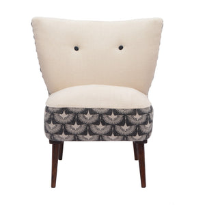 Homeroots 30" Cream Charcoal Wingback Chair - Geometric Tufted Design With Nailhead Trim For Modern Elegance   548247
