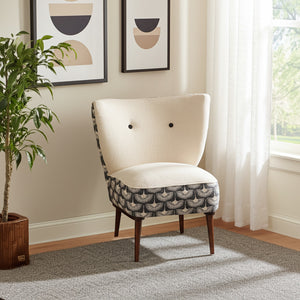 Homeroots 30" Cream Charcoal Wingback Chair - Geometric Tufted Design With Nailhead Trim For Modern Elegance   548247